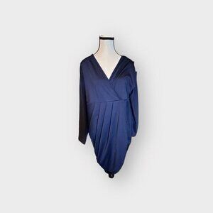 Women’s POSEHER 3X Navy Blue Faux Wrap Ruched Dress 22 24 3XL XXXL